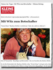 Mit Witz zum Botschafter: Headline & Bild, Steirer des Tages 5.1.2012 (&copy; www.kleinezeitung.at)